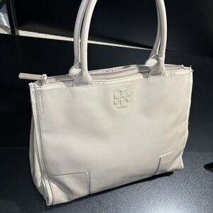 Tory‎ Burch Ella tote bag Leather Laptop Taupe Color large Bag Office Purse